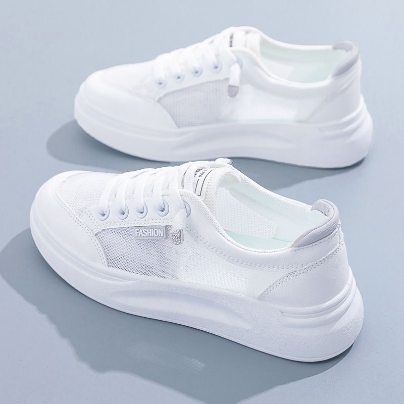 Women Mesh Sneakers Breathable Casual Flat white and black 40
