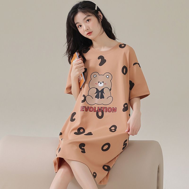 Women Summer Sleepwear Polyester Loose Dress Yellow XL