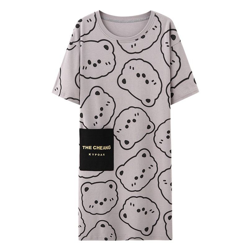 Women Summer Sleepwear Polyester Loose Dress Yellow 3XL