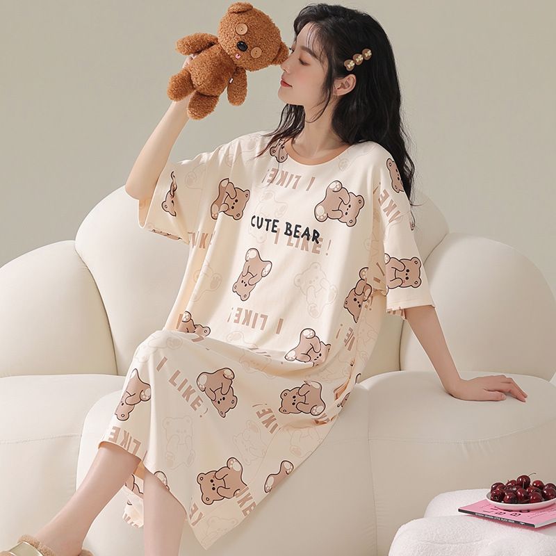 Women Summer Sleepwear Polyester Loose Dress Blue