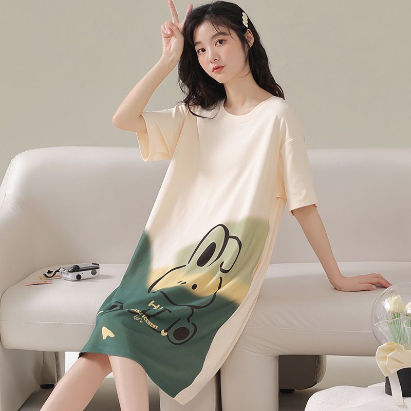 Women Summer Sleepwear Polyester Loose Dress Blue XXL