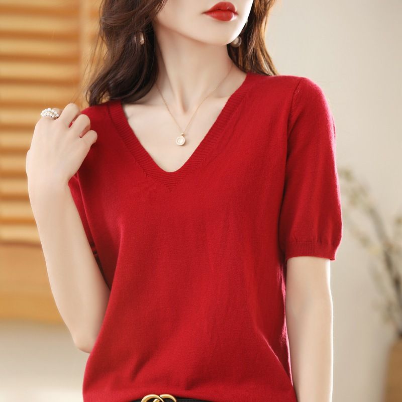 Women V Neck Knit Sweater Half Sleeve Pullover Golden Camel XL Size: XL; Height (cm): 170-175; Weight (kg): 60-65; Bust (cm): 94-98; Waist (cm): 78-82; Shoulder width (cm): 40; Length (cm): 64