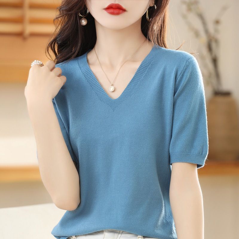 Women V Neck Knit Sweater Half Sleeve Pullover Beige XL Size: XL; Height (cm): 170-175; Weight (kg): 60-65; Bust (cm): 94-98; Waist (cm): 78-82; Shoulder width (cm): 40; Length (cm): 64
