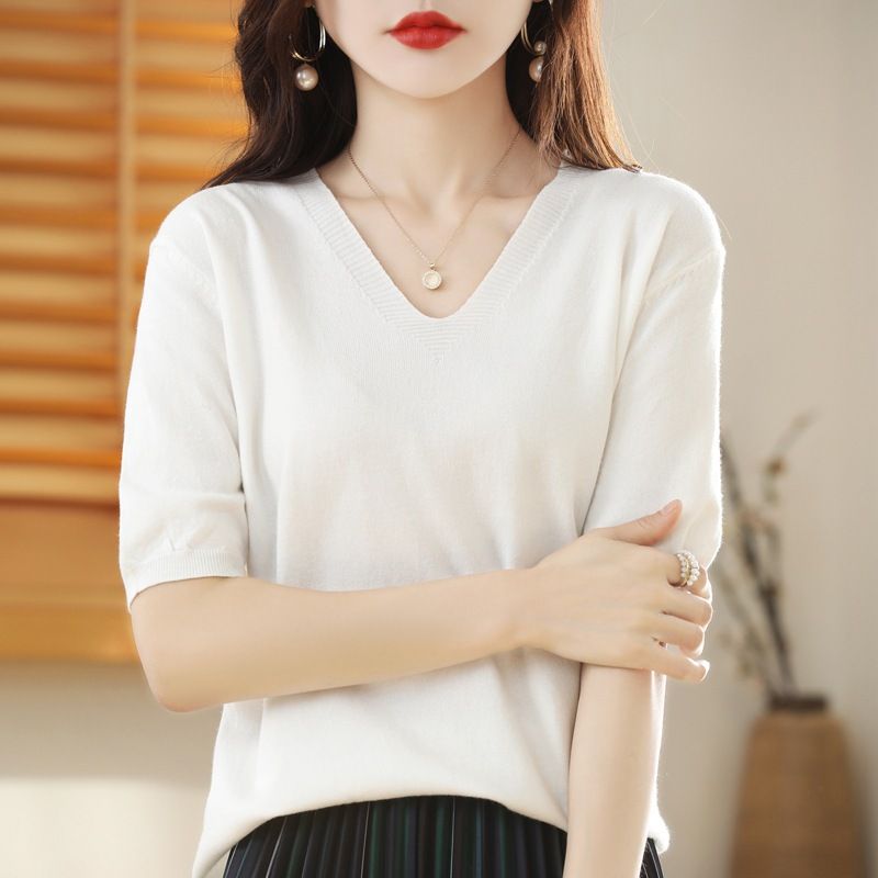 Women V Neck Knit Sweater Half Sleeve Pullover Autumn leaves yellow XL Size: XL; Height (cm): 170-175; Weight (kg): 60-65; Bust (cm): 94-98; Waist (cm): 78-82; Shoulder width (cm): 40; Length (cm): 64