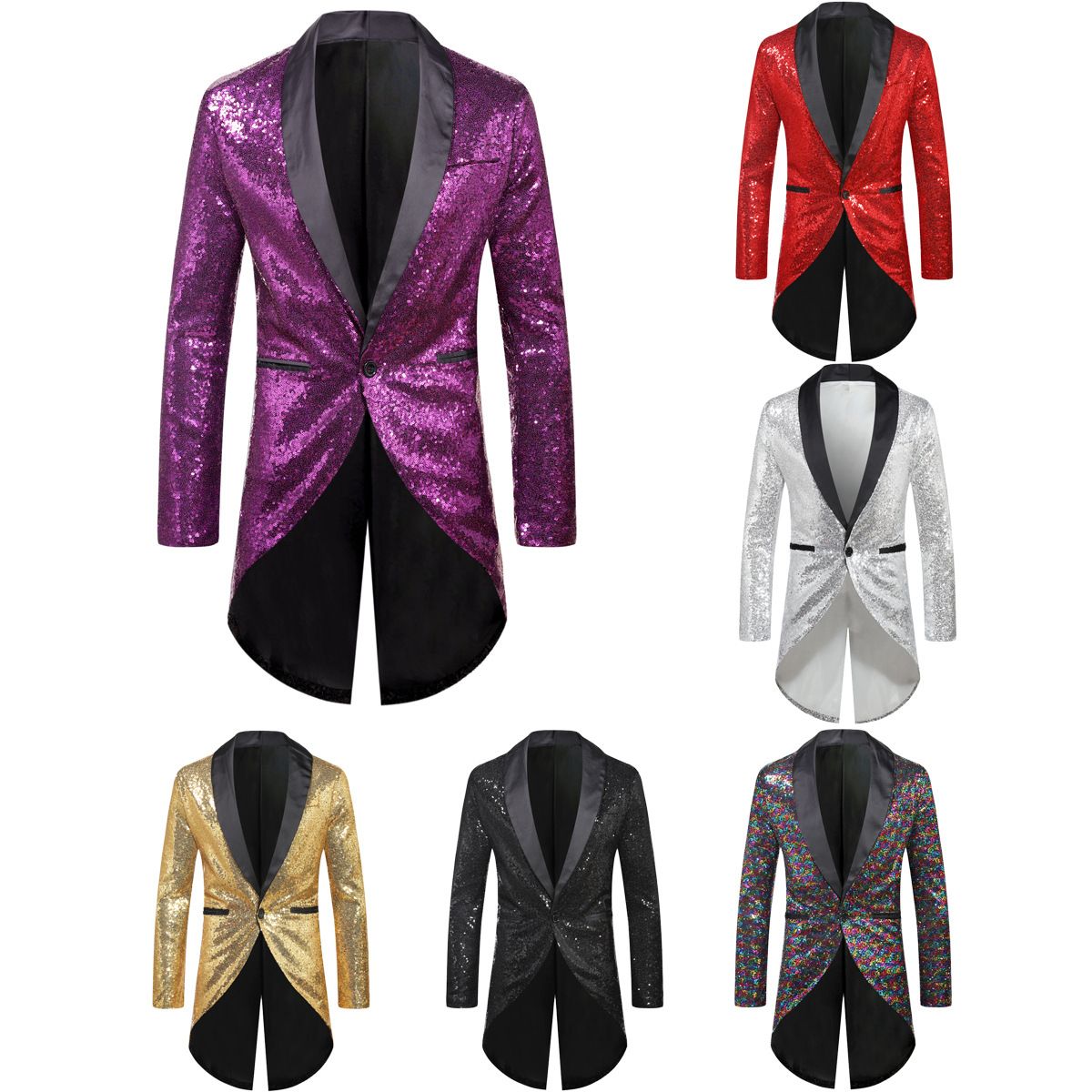 Men Sequin Suit One Button Casual Polyester Red