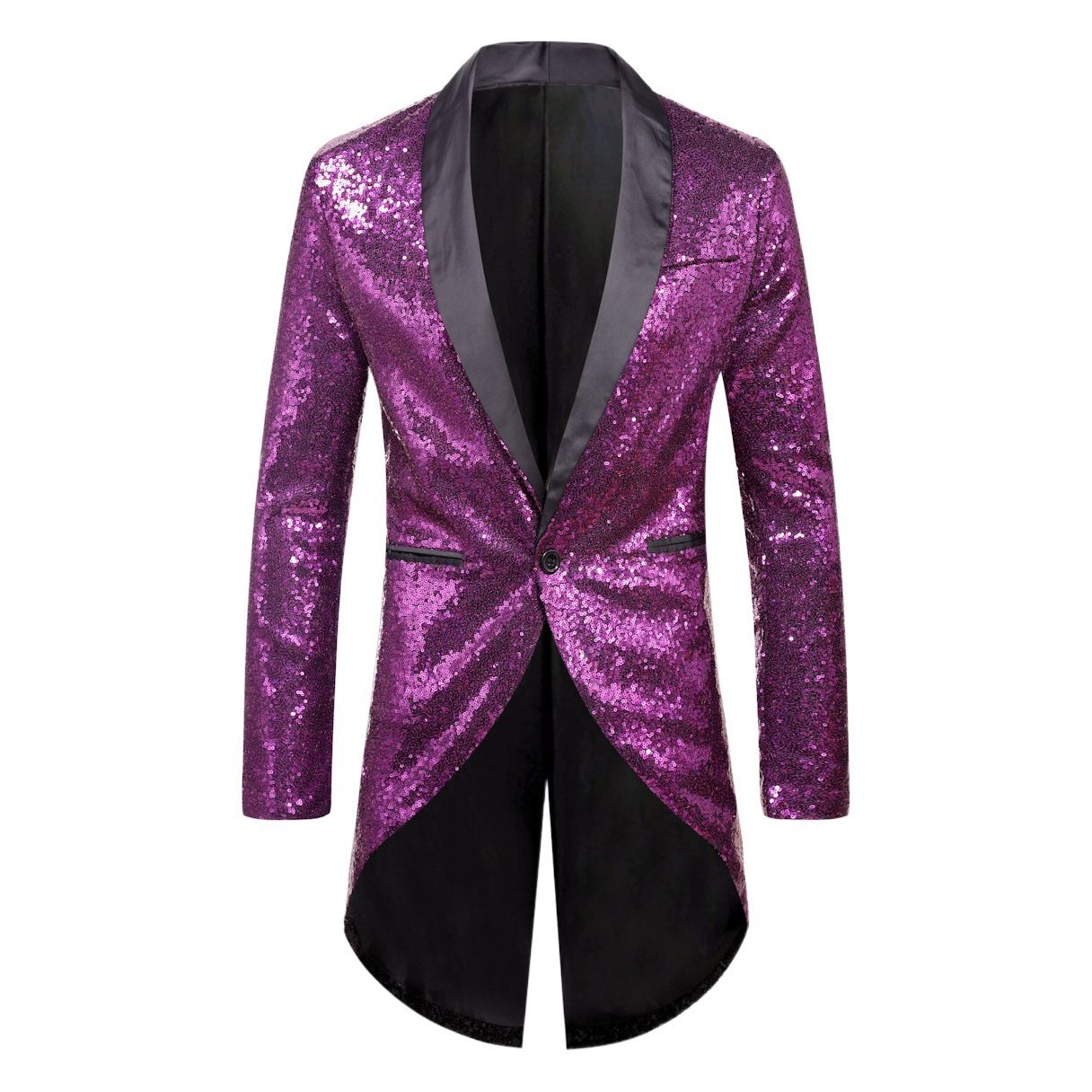 Men Sequin Suit One Button Casual Polyester Silver
