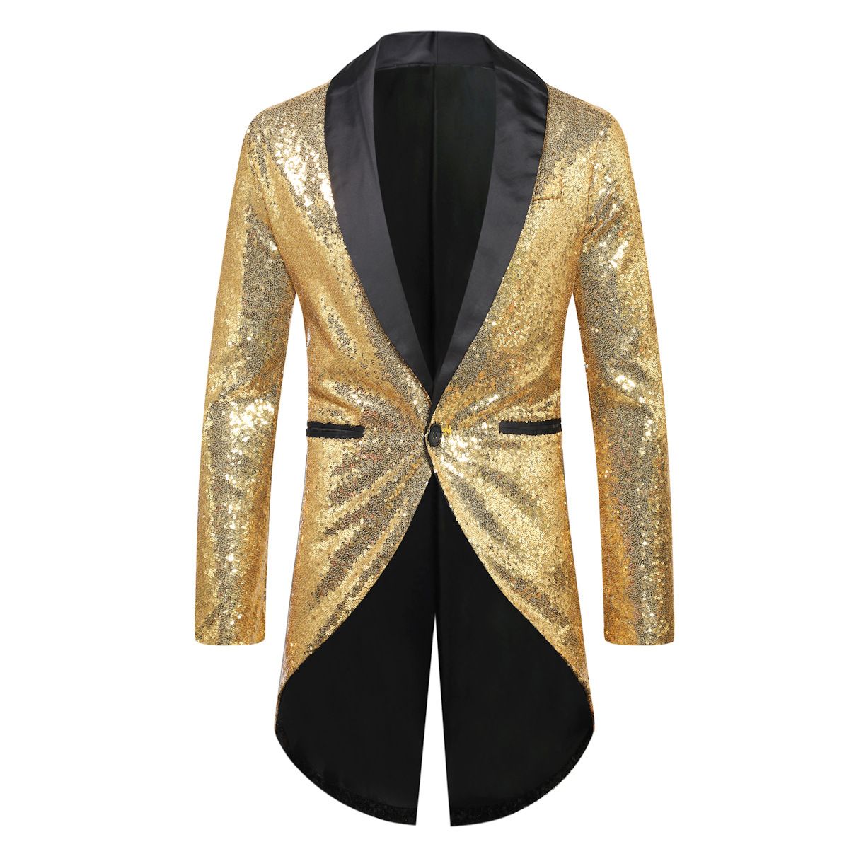 Men Sequin Suit One Button Casual Polyester Black