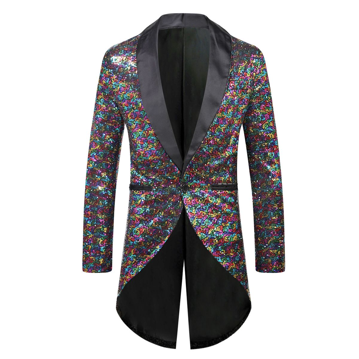 Men Sequin Suit One Button Casual Polyester Black