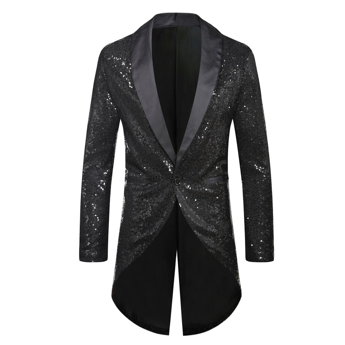 Men Sequin Suit One Button Casual Polyester Black