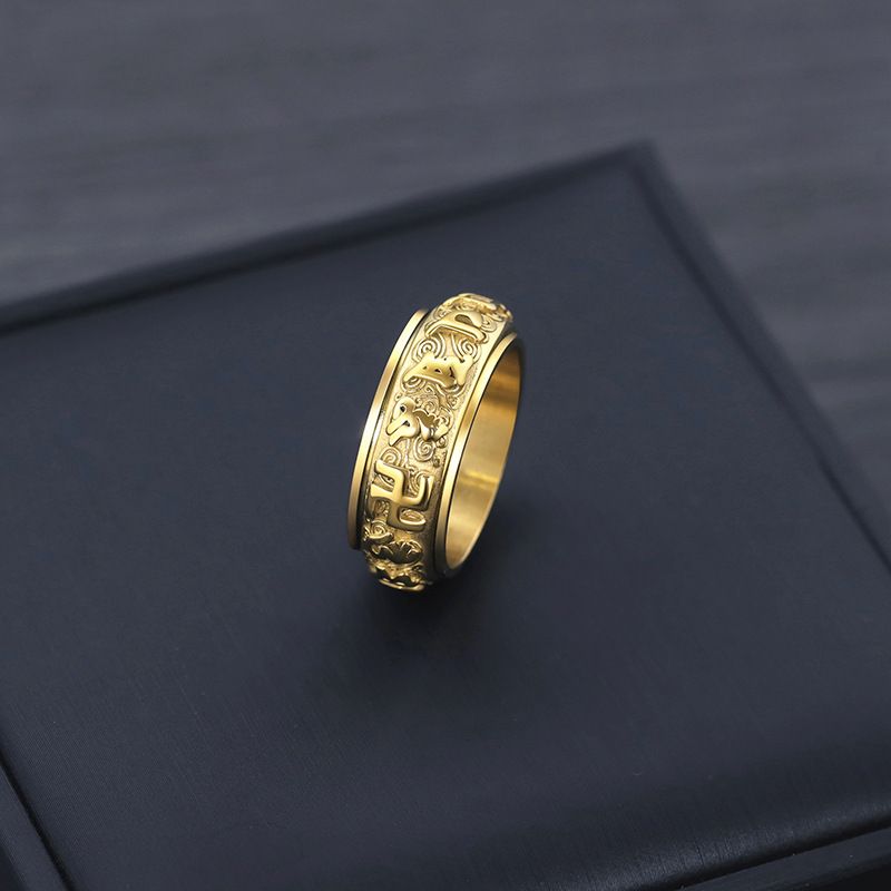 shengshu Six Syllable Mantra Rotating Ti Steel Men Ring Silver US No. 9
