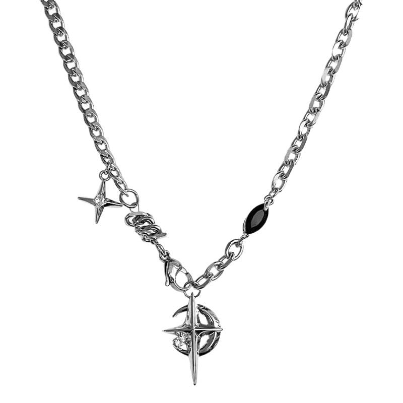 Titanium Steel Necklace Black Gem Star Hip Hop Awn star black gem necklace
