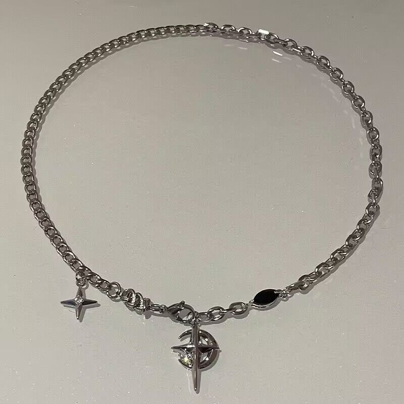 Titanium Steel Necklace Black Gem Star Hip Hop Awn star black gem necklace
