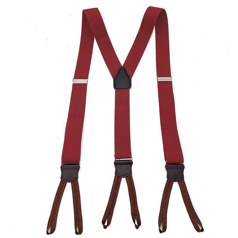 Men's Leather Elastic Suspenders 3.5cm 6 Clips White