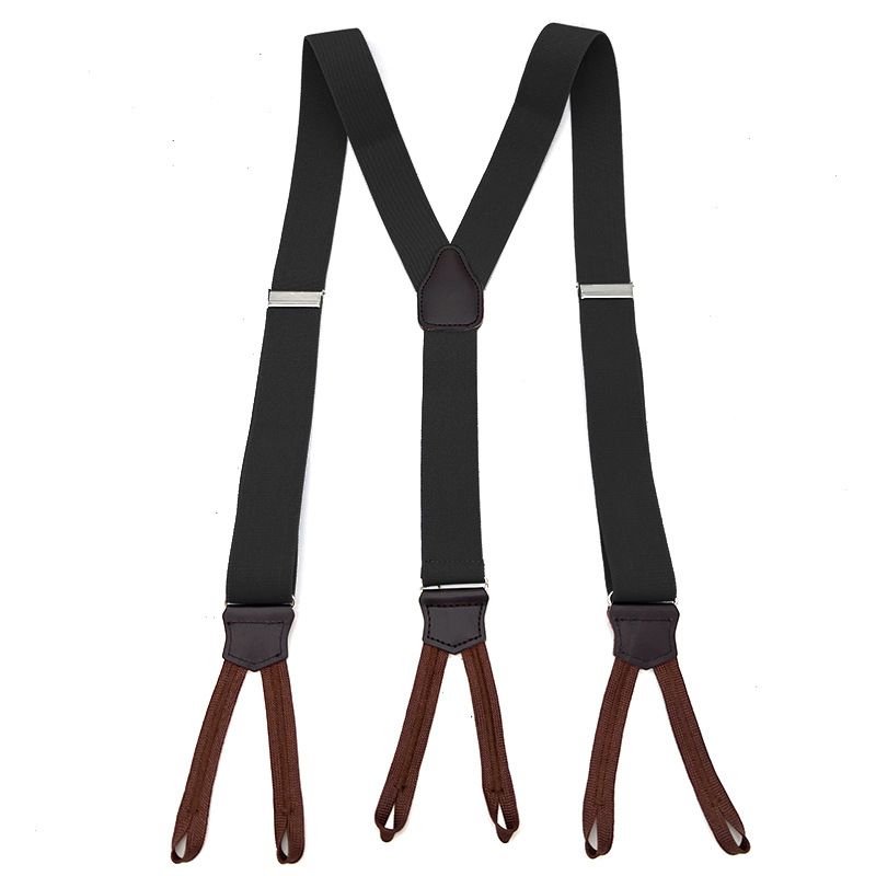 Men's Leather Elastic Suspenders 3.5cm 6 Clips Gray