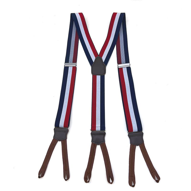 Men's Leather Elastic Suspenders 3.5cm 6 Clips Wine red