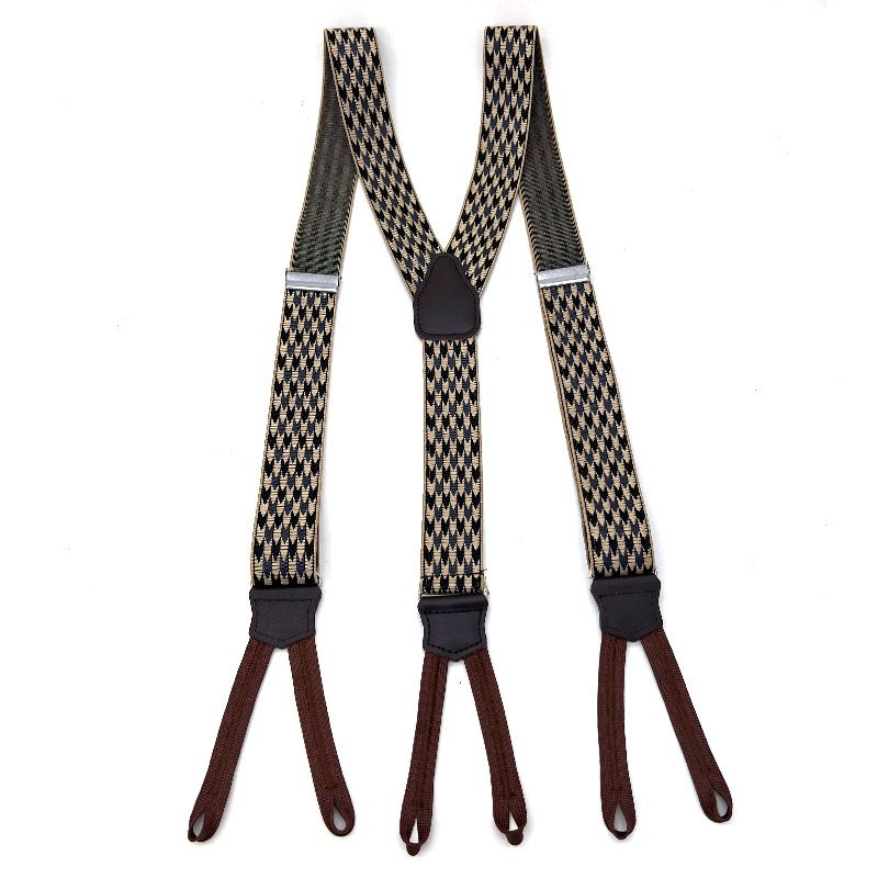 Men's Leather Elastic Suspenders 3.5cm 6 Clips Wine red