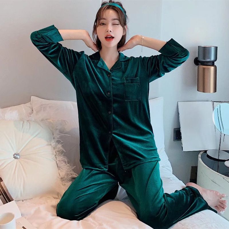 Women Winter Velvet Sleepwear Set Long Sleeve 096# Pink Women's 5XL