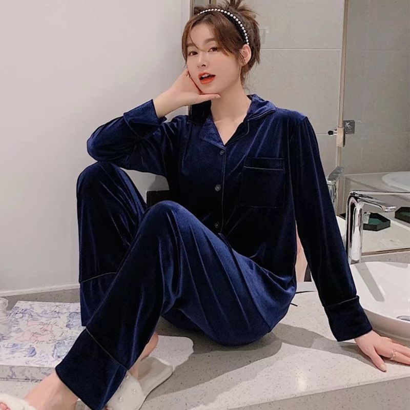 Women Winter Velvet Sleepwear Set Long Sleeve 096# Green Women's 5XL