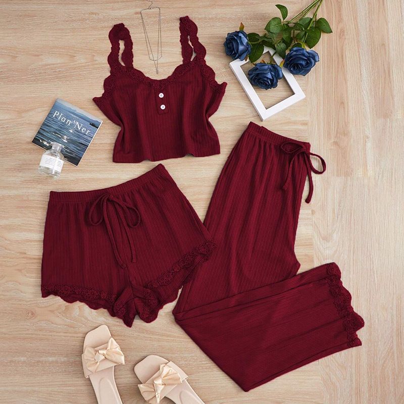 Subtle Lace Women Pajamas Set Sleepwear Pink XXXL