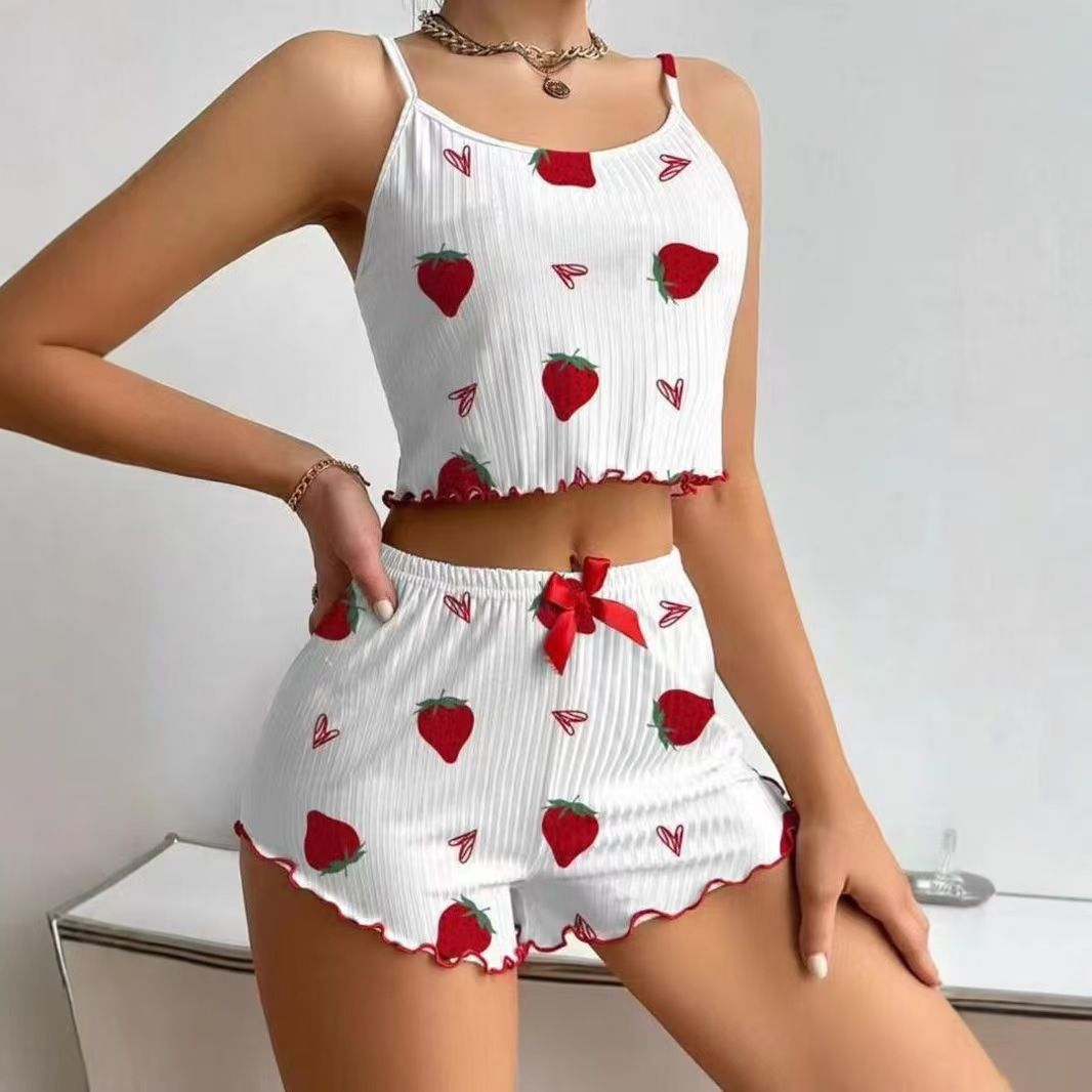 Women Sleepwear Set Summer Spandex Print Pink XXL
