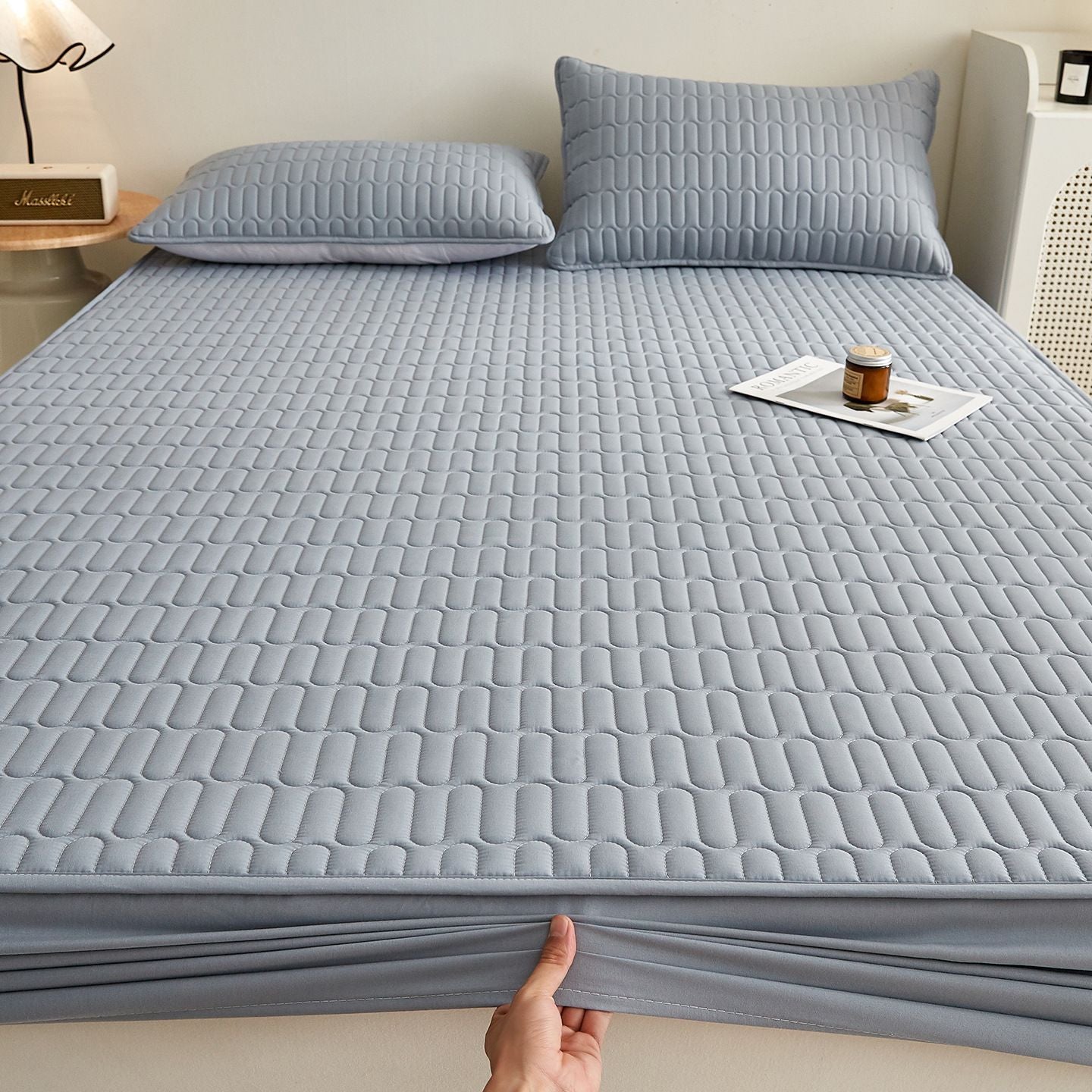 Washed Cotton Quilted Fitted Sheet Diamond 135x200cm