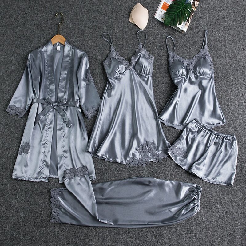 Butterfly Women Sleepwear Set Polyester Long Sleeve Gray M