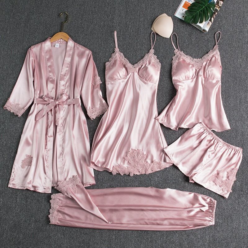 Butterfly Women Sleepwear Set Polyester Long Sleeve Brown M