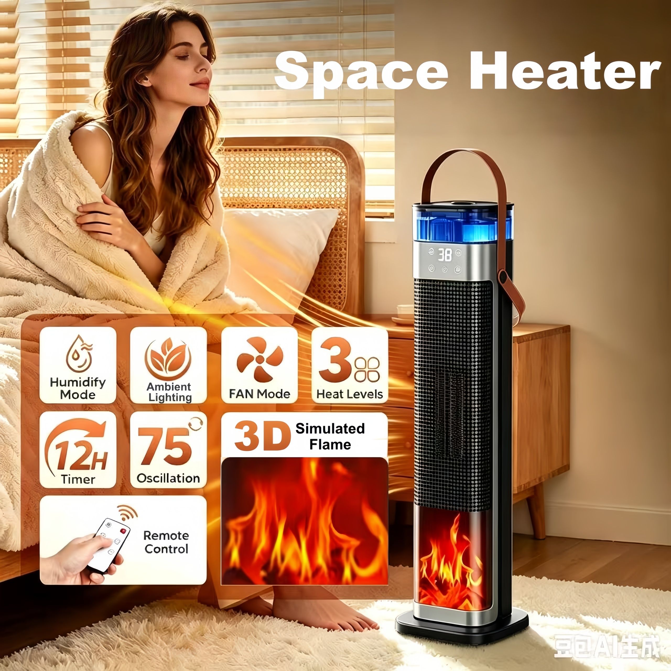 Tower Space Heater with Humidifier