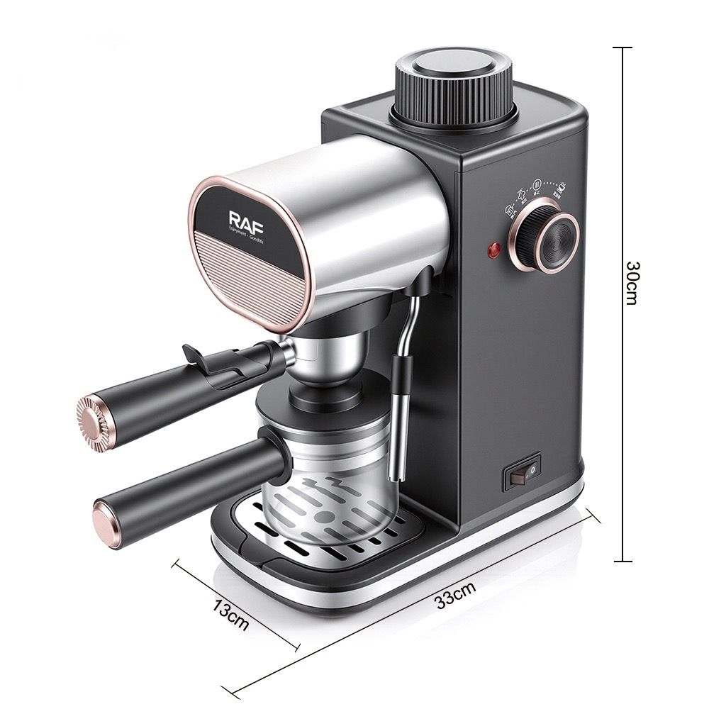 Compact Semi-Automatic Espresso Coffee Machine with Milk Frother Wand, 5Bar Pressure Extraction System, Ideal for Home Kitchen and Small Office Use, Crafted with Stainless Steel and ABS Body in Sleek Dark Gray with Rose Gold Accents (Black)