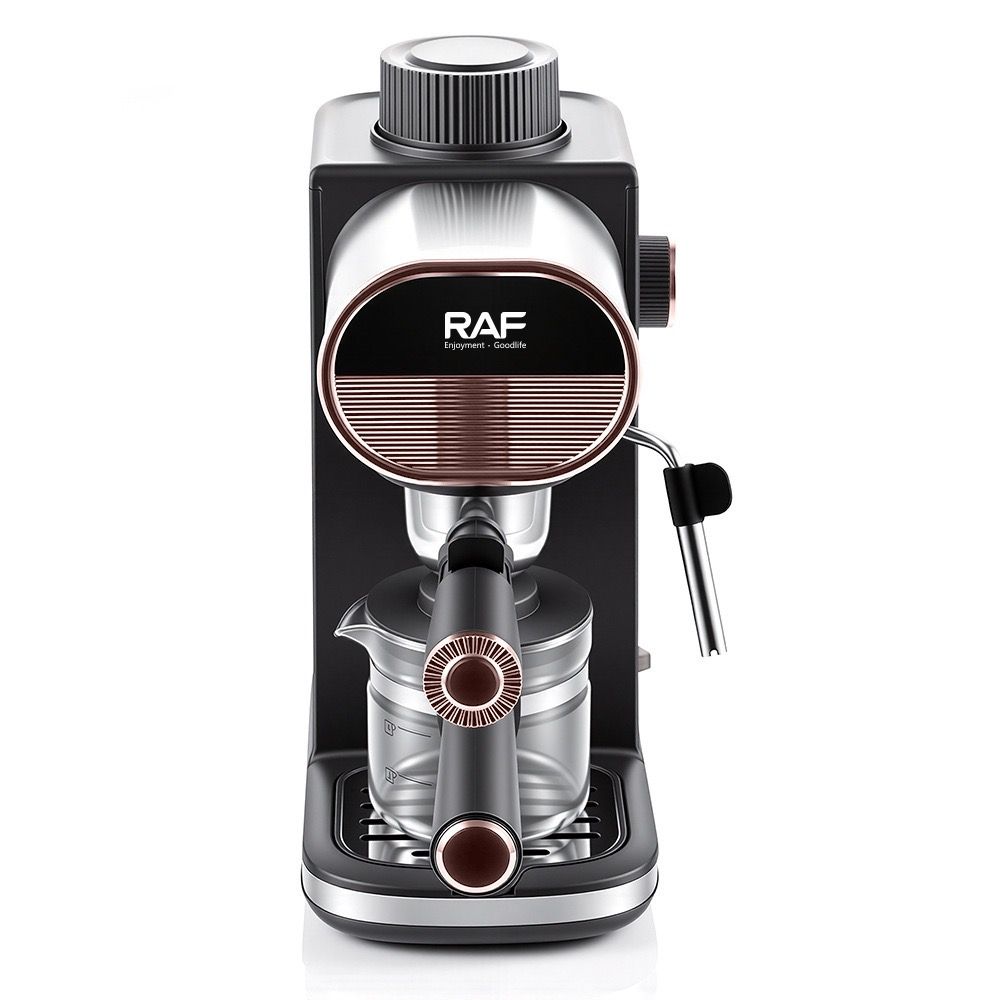 Compact Semi-Automatic Espresso Coffee Machine with Milk Frother Wand, 5Bar Pressure Extraction System, Ideal for Home Kitchen and Small Office Use, Crafted with Stainless Steel and ABS Body in Sleek Dark Gray with Rose Gold Accents (Black)