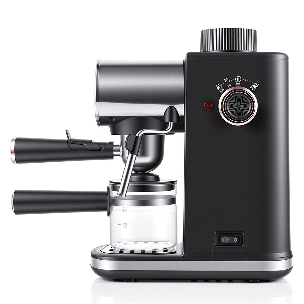 Compact Semi-Automatic Espresso Coffee Machine with Milk Frother Wand, 5Bar Pressure Extraction System, Ideal for Home Kitchen and Small Office Use, Crafted with Stainless Steel and ABS Body in Sleek Dark Gray with Rose Gold Accents (Black)