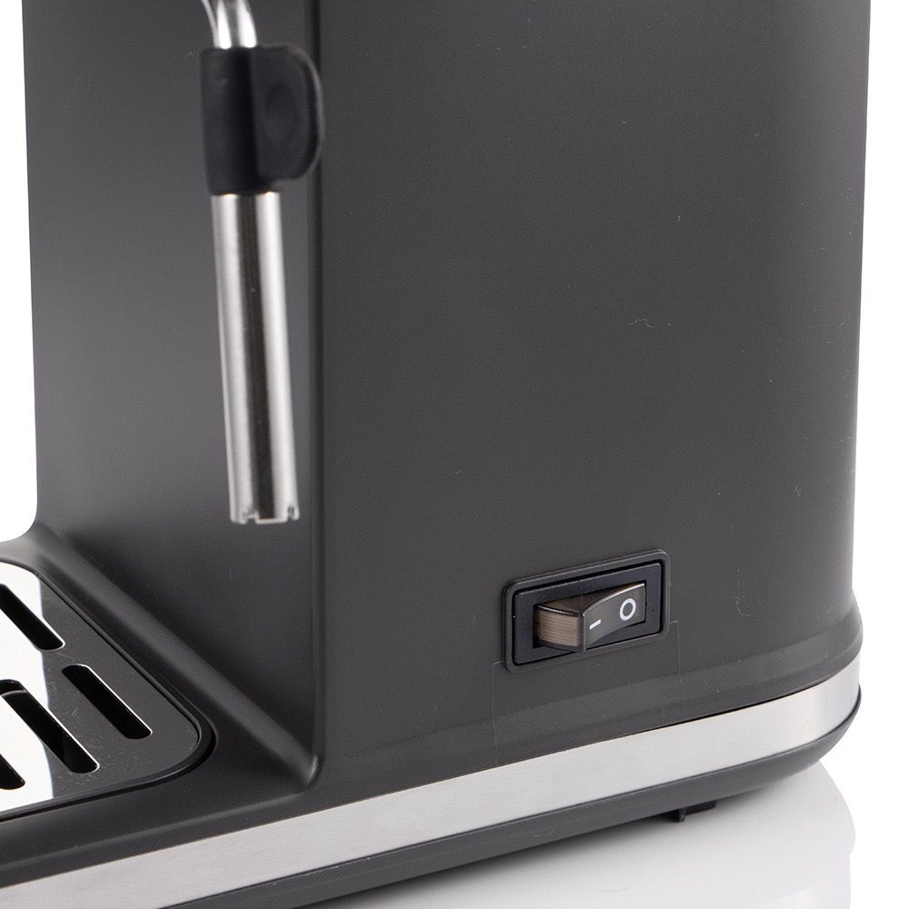 Compact Semi-Automatic Espresso Coffee Machine with Milk Frother Wand, 5Bar Pressure Extraction System, Ideal for Home Kitchen and Small Office Use, Crafted with Stainless Steel and ABS Body in Sleek Dark Gray with Rose Gold Accents (Black)