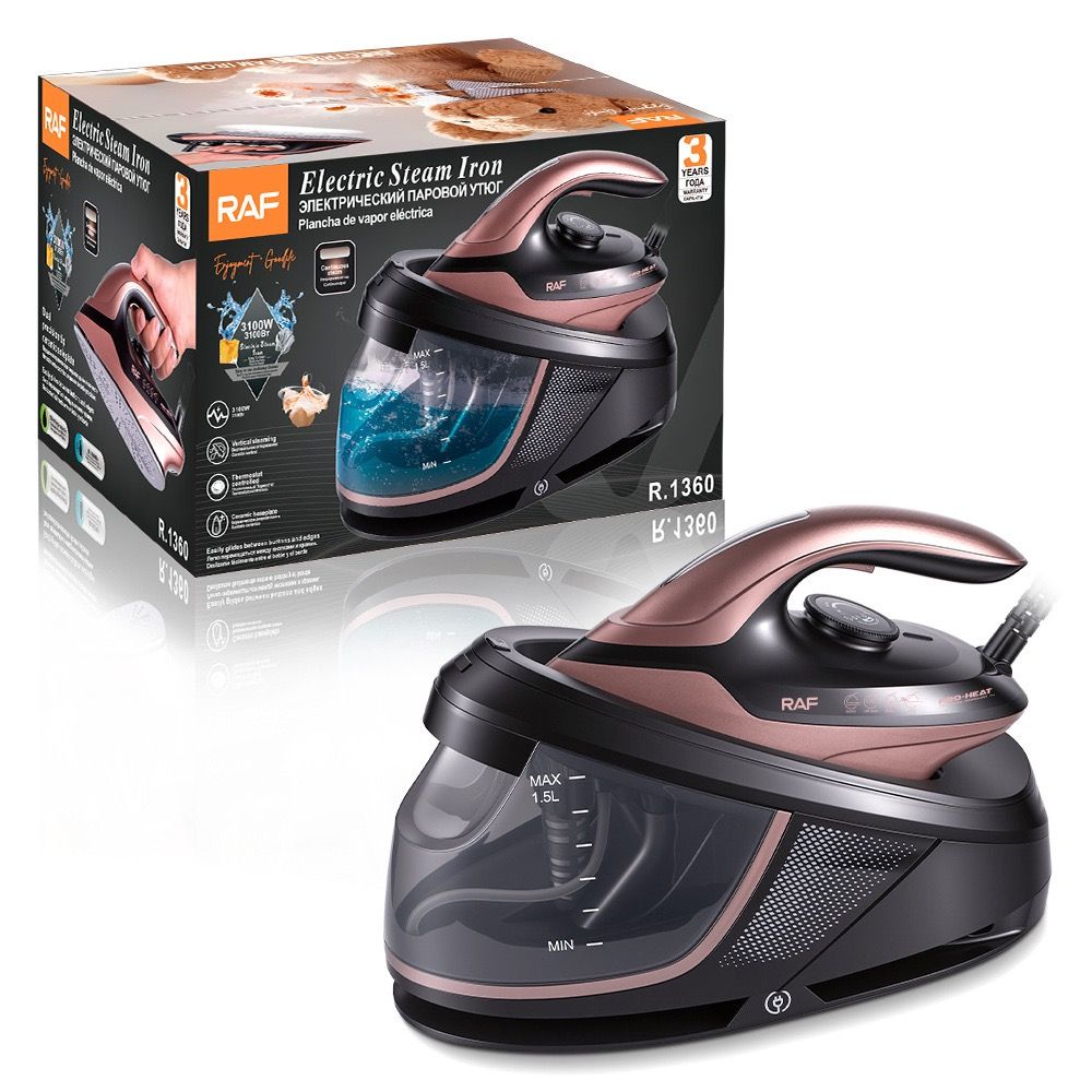 Professional Steam Iron with Ceramic Soleplate and 1.5L Detachable Water Tank for Home Use, Vertical Steaming, Dry Ironing, and Auto Shut-Off Feature for Wrinkle-Free Fabrics (RoseGold)