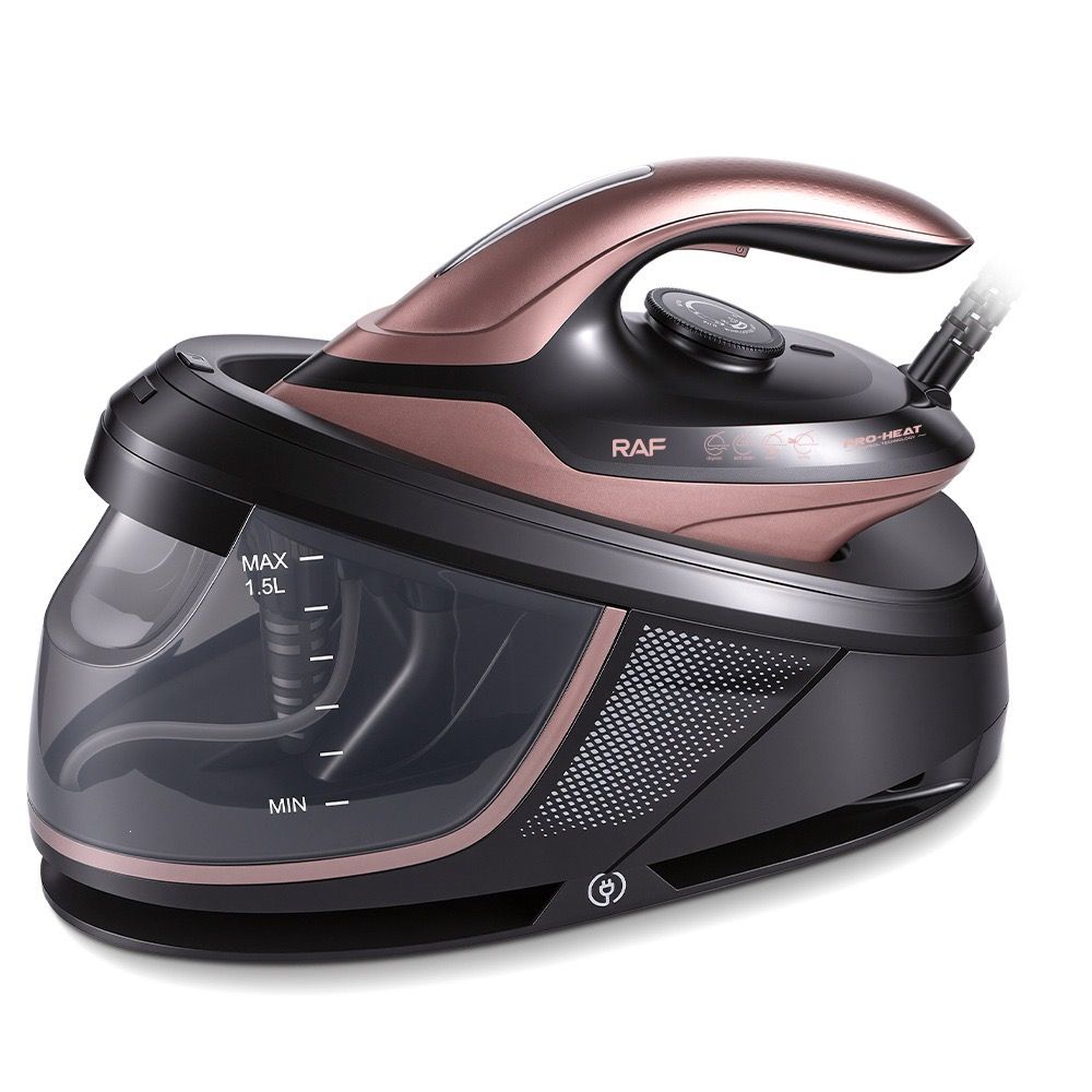 Professional Steam Iron with Ceramic Soleplate and 1.5L Detachable Water Tank for Home Use, Vertical Steaming, Dry Ironing, and Auto Shut-Off Feature for Wrinkle-Free Fabrics (RoseGold)