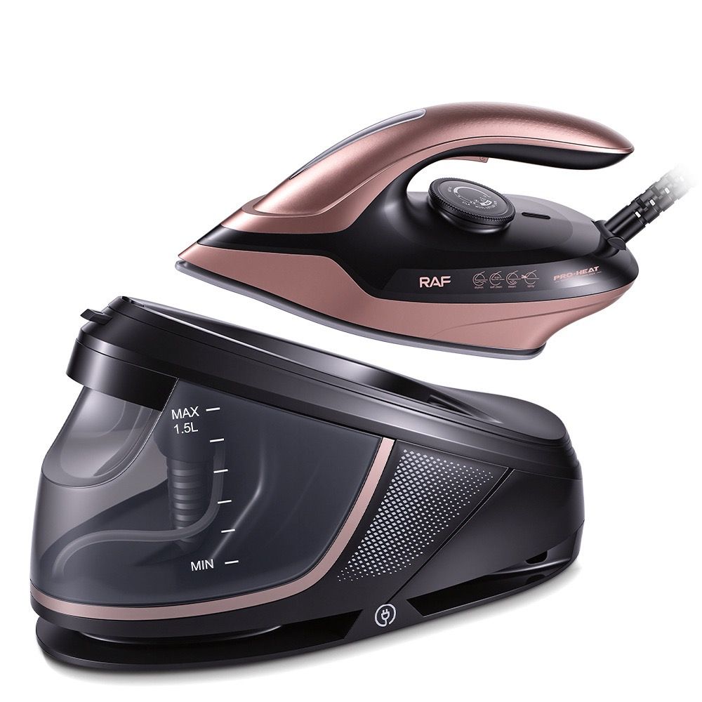 Professional Steam Iron with Ceramic Soleplate and 1.5L Detachable Water Tank for Home Use, Vertical Steaming, Dry Ironing, and Auto Shut-Off Feature for Wrinkle-Free Fabrics (RoseGold)