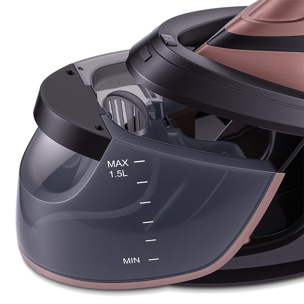 Professional Steam Iron with Ceramic Soleplate and 1.5L Detachable Water Tank for Home Use, Vertical Steaming, Dry Ironing, and Auto Shut-Off Feature for Wrinkle-Free Fabrics (RoseGold)