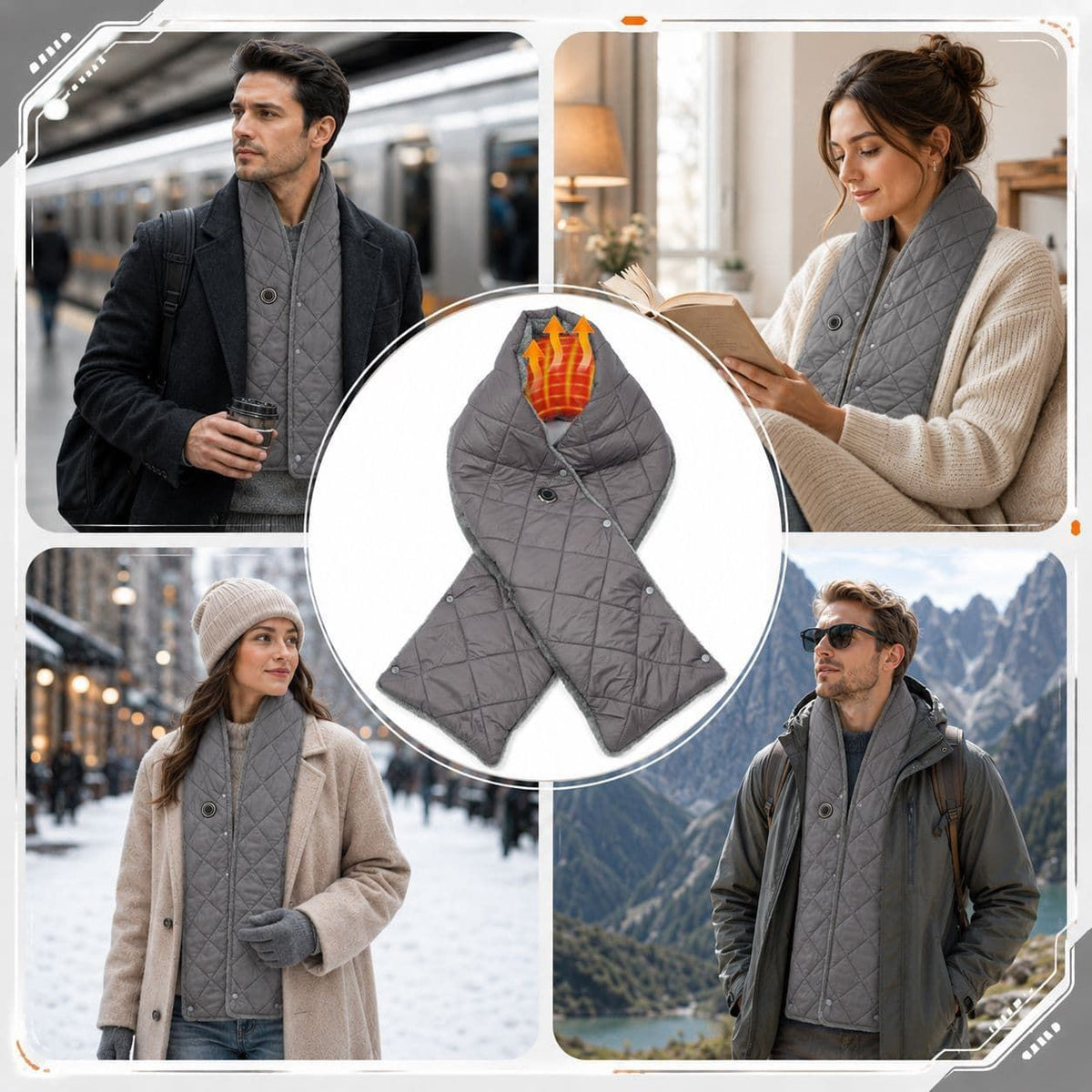 Stay Warm Anywhere with This USB-Powered Heated Scarf, Featuring Five Adjustable Heat Levels, Plush Fleece Lining, and a Versatile Snap-Button Design That Transforms into a Shawl or Wrap for Ultimate Cold-Weather Comfort (Grey, Long)