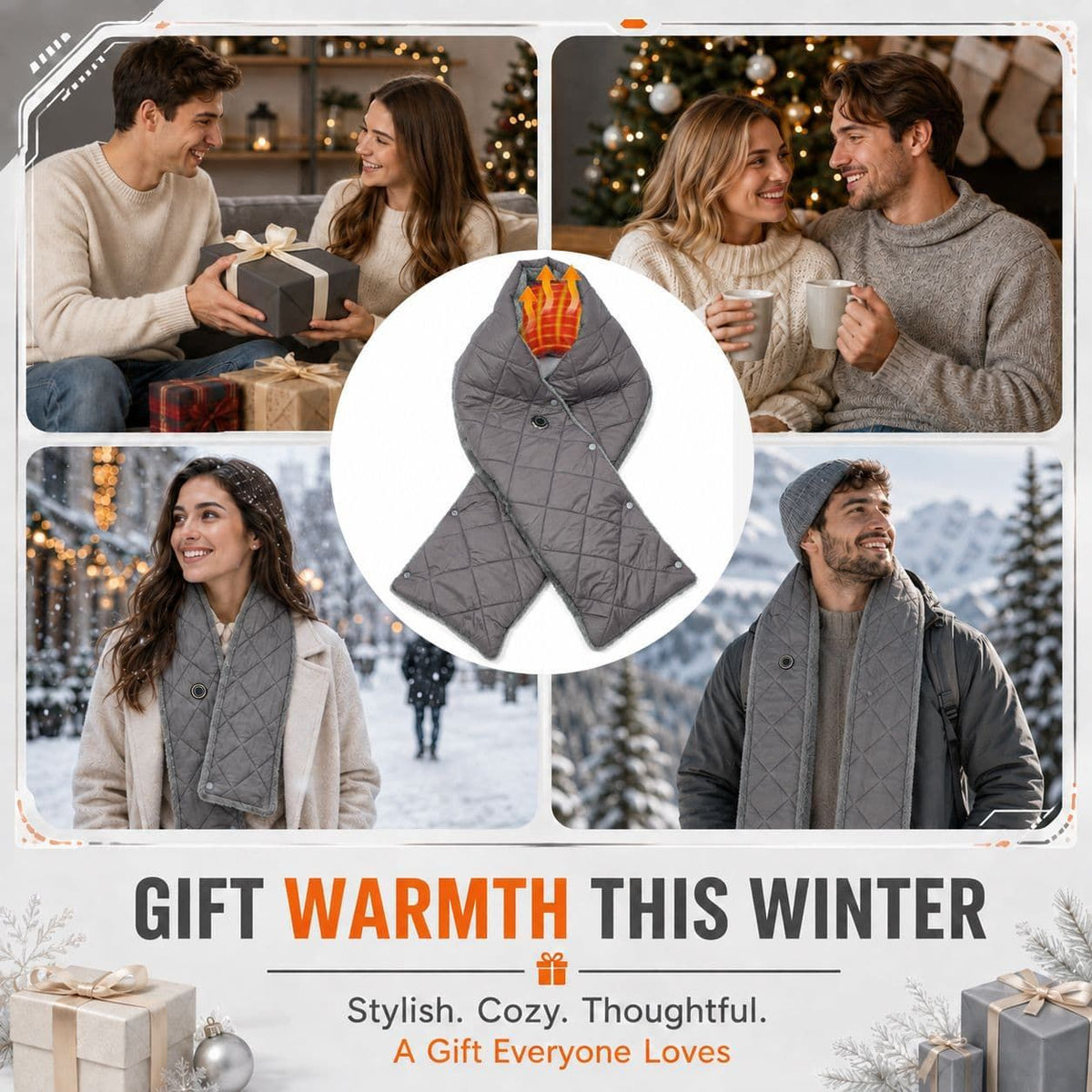 Stay Warm Anywhere with This USB-Powered Heated Scarf, Featuring Five Adjustable Heat Levels, Plush Fleece Lining, and a Versatile Snap-Button Design That Transforms into a Shawl or Wrap for Ultimate Cold-Weather Comfort (Grey, Long)