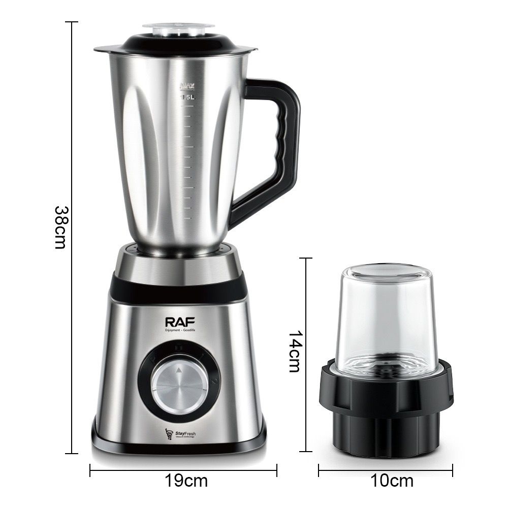 2-in-1 Electric Blender and Grinder with Stainless Steel Body, 1.5L Mixing Pitcher and Detachable Glass Mill for Juices, Smoothies, Coffee Beans, and Dry Ingredients – Compact Countertop Design with Ergonomic Handle for Everyday Home Kitchen Use (Silver)
