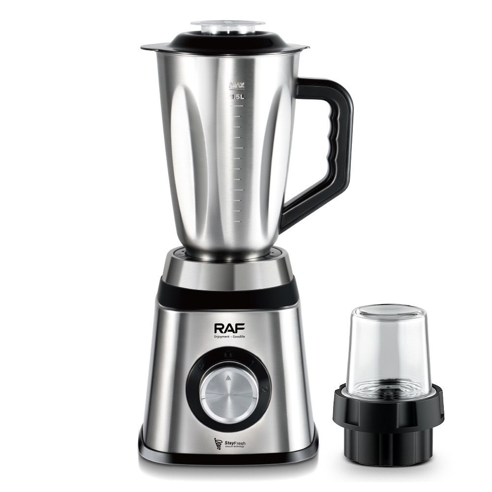 2-in-1 Electric Blender and Grinder with Stainless Steel Body, 1.5L Mixing Pitcher and Detachable Glass Mill for Juices, Smoothies, Coffee Beans, and Dry Ingredients – Compact Countertop Design with Ergonomic Handle for Everyday Home Kitchen Use (Silver)