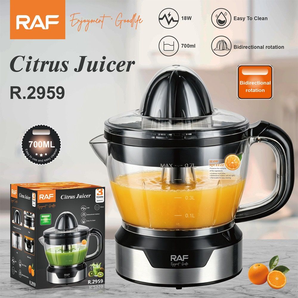 Electric Citrus Juicer with 700ml Capacity, Effortless Orange and Lemon Squeezing, Compact Countertop Design with Pour Spout and Handle for Fresh Homemade Juice in Any Kitchen (Transparent)