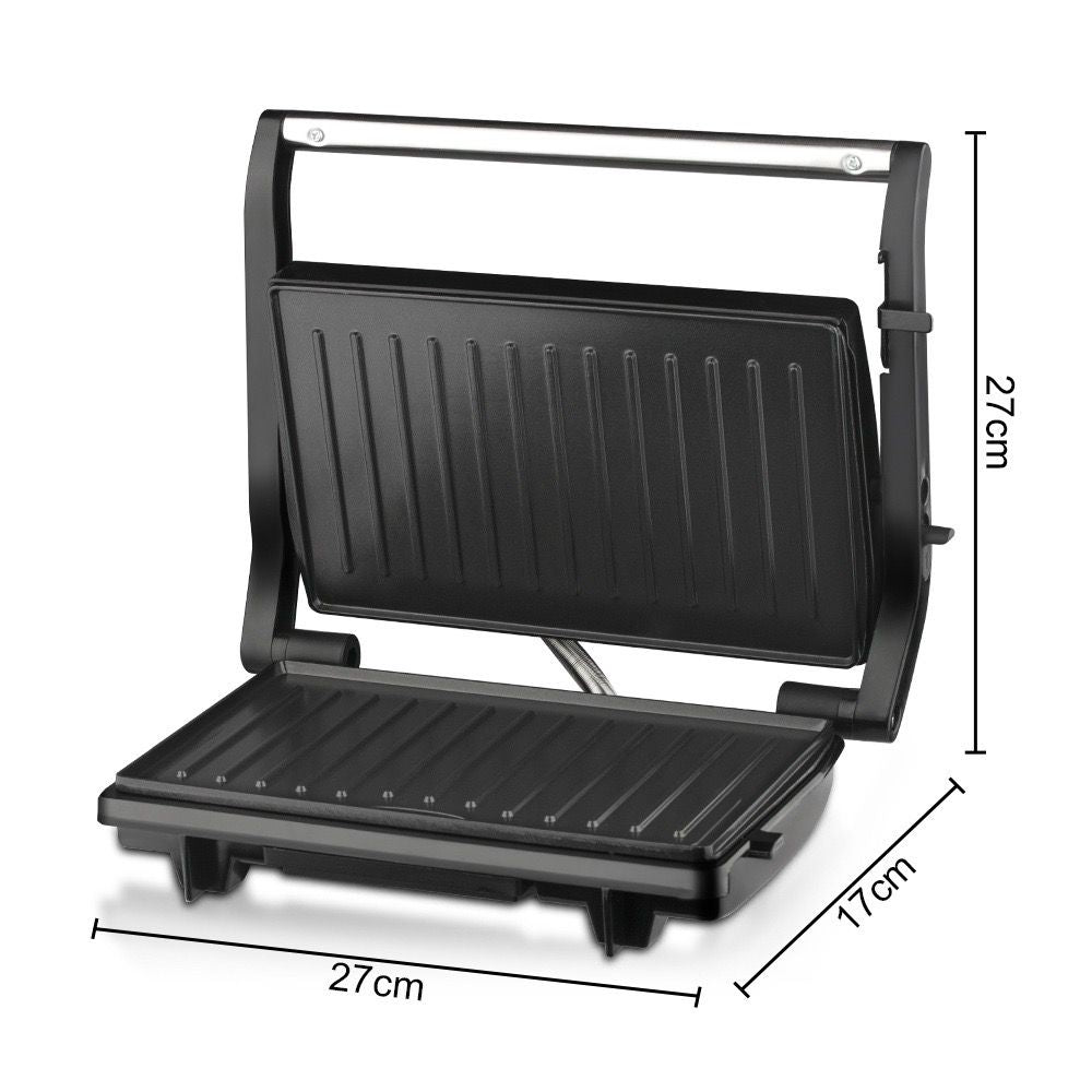 Versatile Electric Grill and Panini Press with Brushed Stainless Steel Lid, Double-Sided Non-Stick Plates, 180° Flattening Design for Steaks, Sandwiches, Breakfast Meats, Vegetables, and Indoor Grilling (Silver)