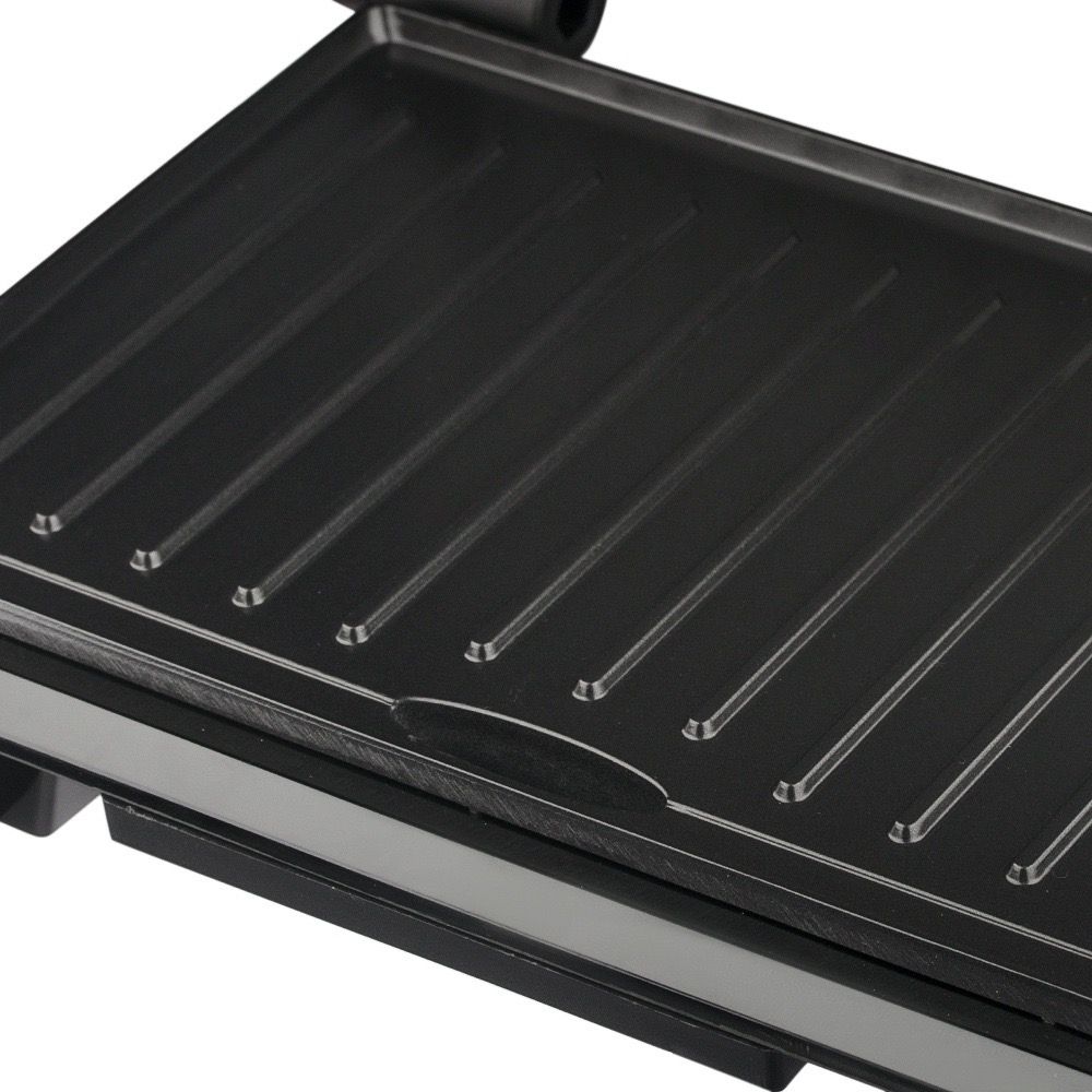 Versatile Electric Grill and Panini Press with Brushed Stainless Steel Lid, Double-Sided Non-Stick Plates, 180° Flattening Design for Steaks, Sandwiches, Breakfast Meats, Vegetables, and Indoor Grilling (Silver)