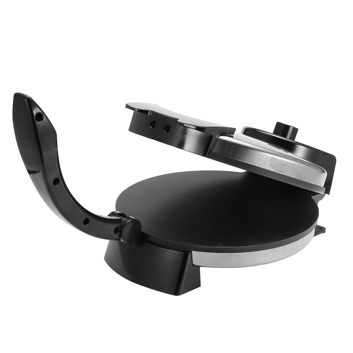 Versatile Electric Crepe Maker and Pancake Machine with Non-Stick Heating Plates, Stainless Steel Body, and Adjustable Temperature Control for Home Kitchen Cooking of Pizzas, Tortillas, and More (Silver)