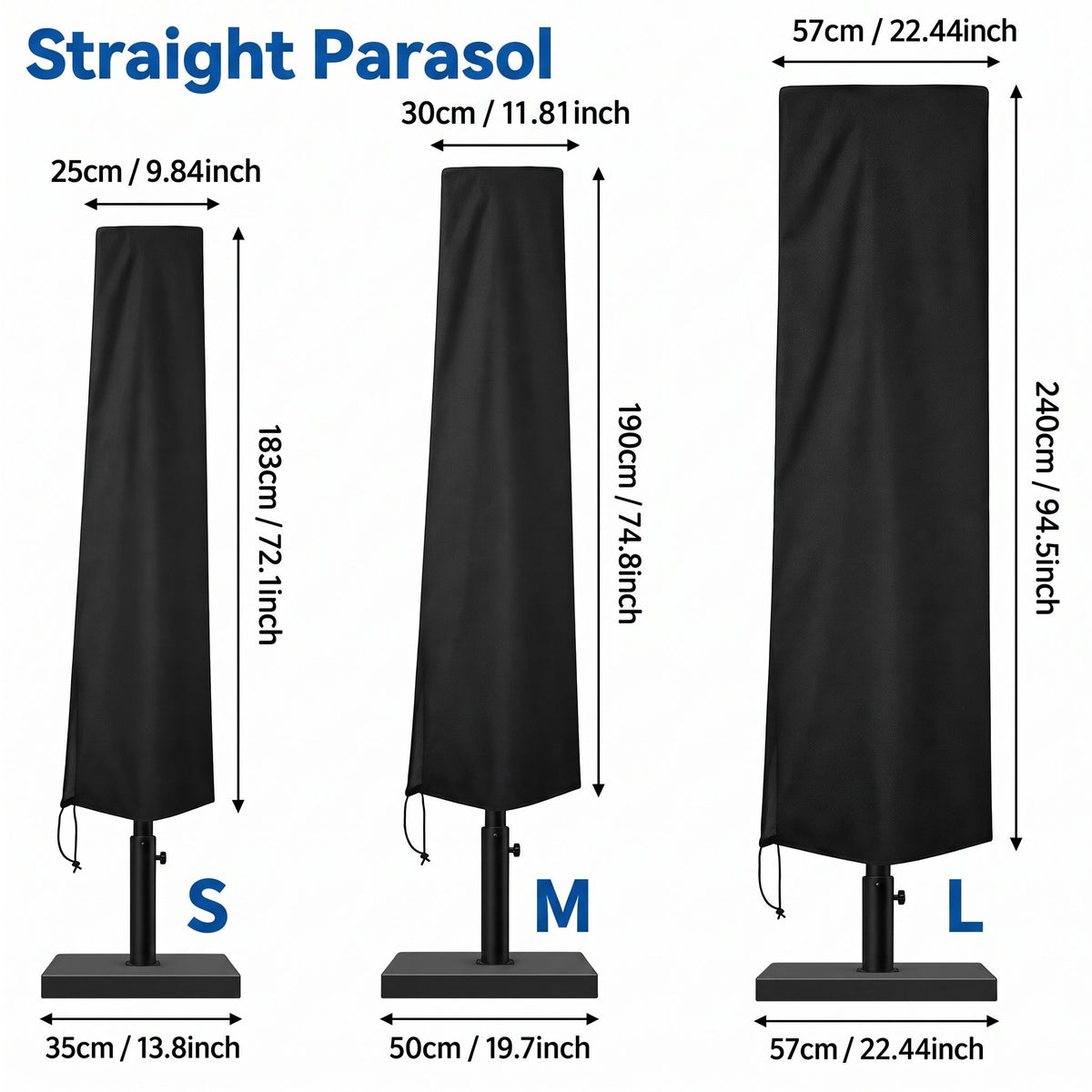 210D Oxford Waterproof Patio Parasol Cover for Straight and Cantilever Banana Umbrellas, Weatherproof Outdoor Garden Umbrella Protective Cover for Yard and Poolside Use (Straight Parasol(Black), S)