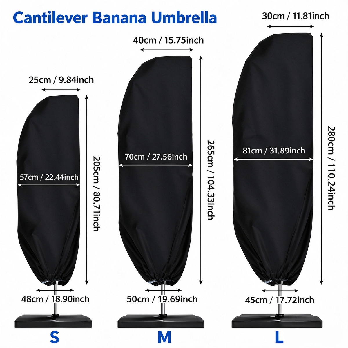 210D Oxford Waterproof Patio Parasol Cover for Straight and Cantilever Banana Umbrellas, Weatherproof Outdoor Garden Umbrella Protective Cover for Yard and Poolside Use (Straight Parasol(Black), S)