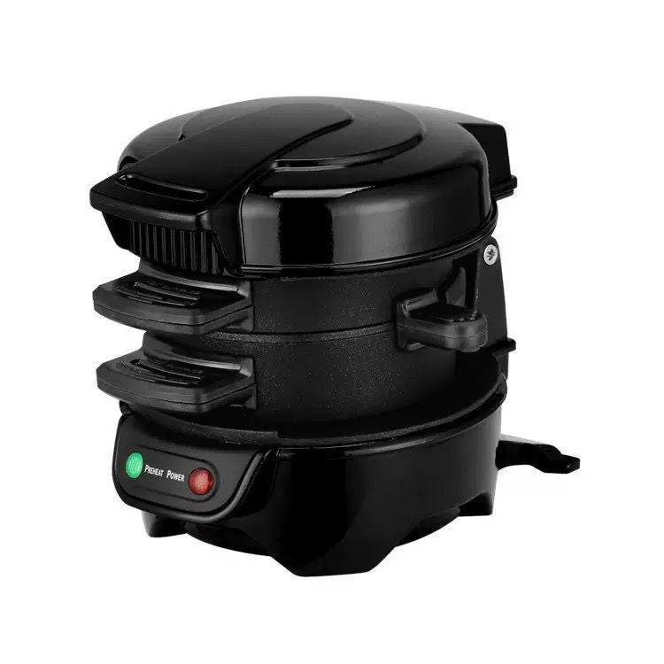 Electric Burger & Sandwich Maker for Home, Non-Stick Dual Heating Plates, Quick Breakfast Grill for Ham, Egg, and Toast, Compact Lightweight Design for Easy Everyday Meals (Black)
