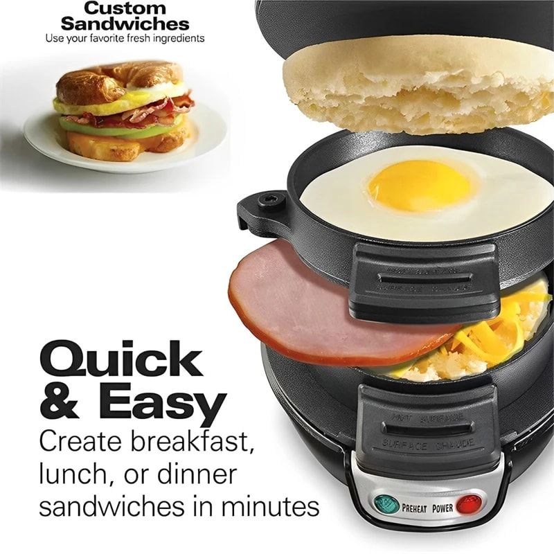 Electric Burger & Sandwich Maker for Home, Non-Stick Dual Heating Plates, Quick Breakfast Grill for Ham, Egg, and Toast, Compact Lightweight Design for Easy Everyday Meals (Black)