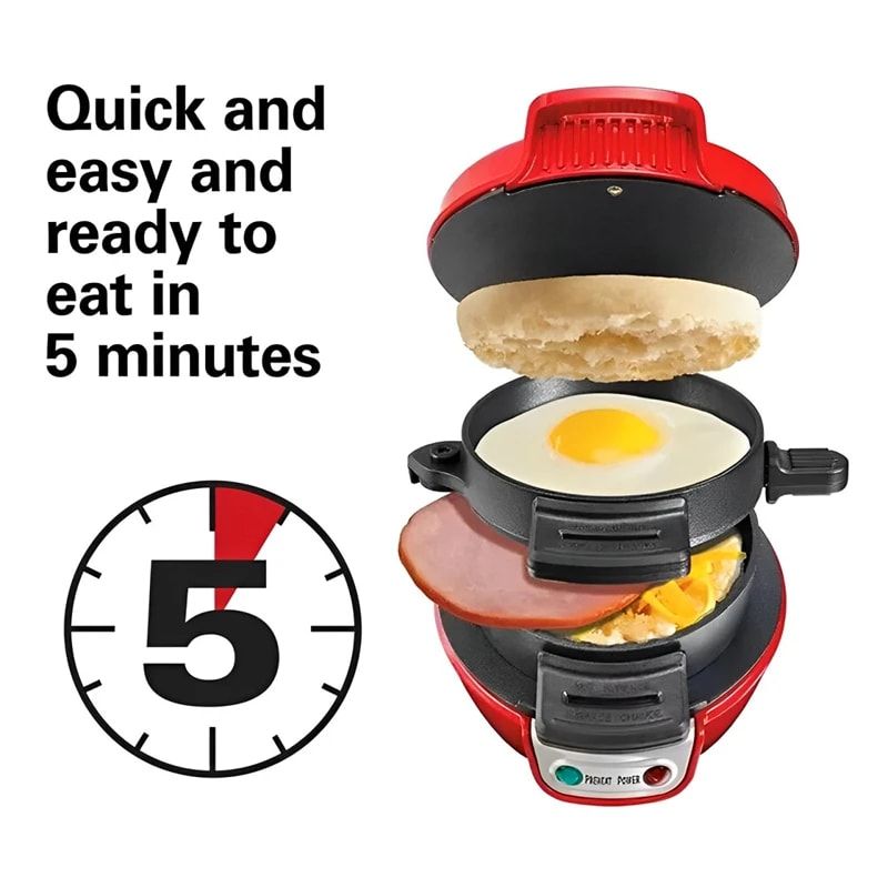 Electric Burger & Sandwich Maker for Home, Non-Stick Dual Heating Plates, Quick Breakfast Grill for Ham, Egg, and Toast, Compact Lightweight Design for Easy Everyday Meals (Black)