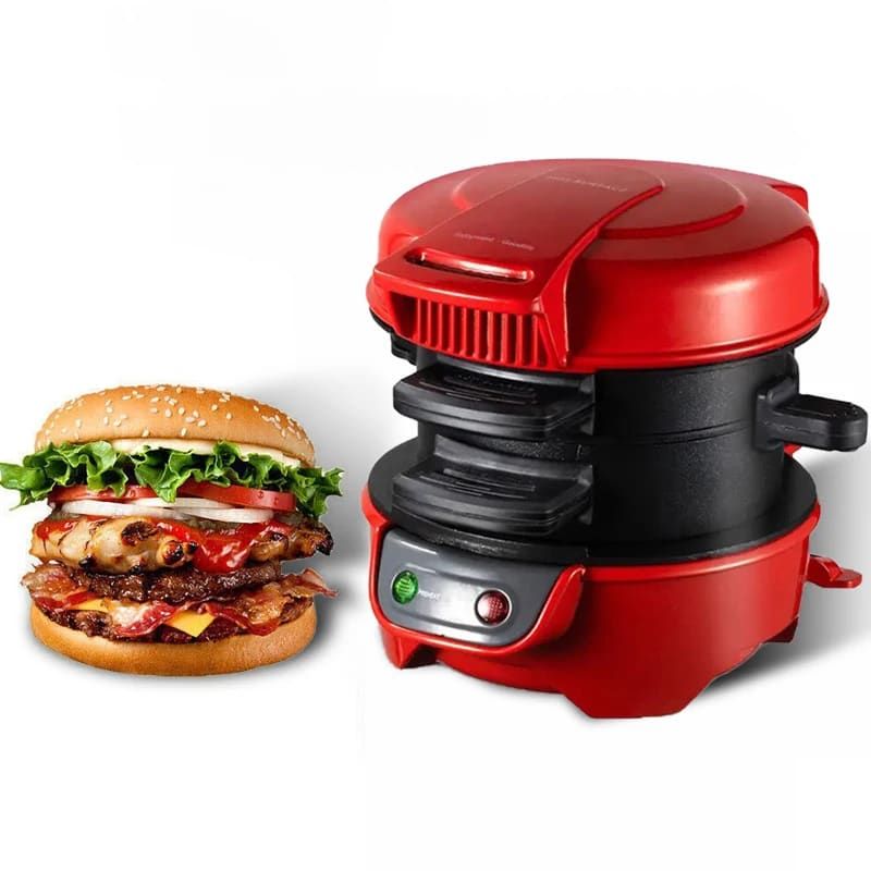 Electric Burger & Sandwich Maker for Home, Non-Stick Dual Heating Plates, Quick Breakfast Grill for Ham, Egg, and Toast, Compact Lightweight Design for Easy Everyday Meals (Black)